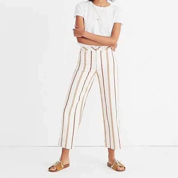 Madewell Emmett Wide Leg Crop Pants in Antique Coral Stripe - Picture 1 of 9